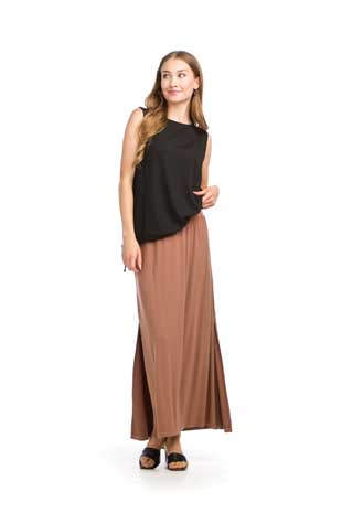 PS-16915 - BAMBOO KNIT MAXI SKIRT WITH SLIT - Colors: BLACK, MOCHA - Available Sizes:XS-XXL - Catalog Page:45 